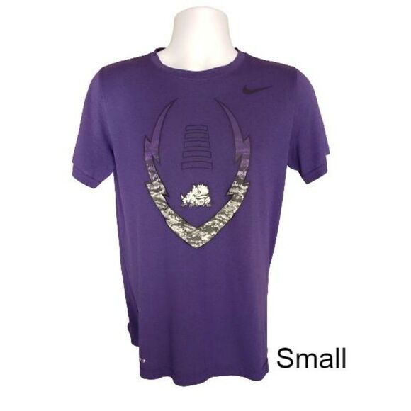 Nike Men's Dri-Fit Horned Frogs Football Icon Tee Purple T-Shirt Small NWOT - Picture 1 of 6